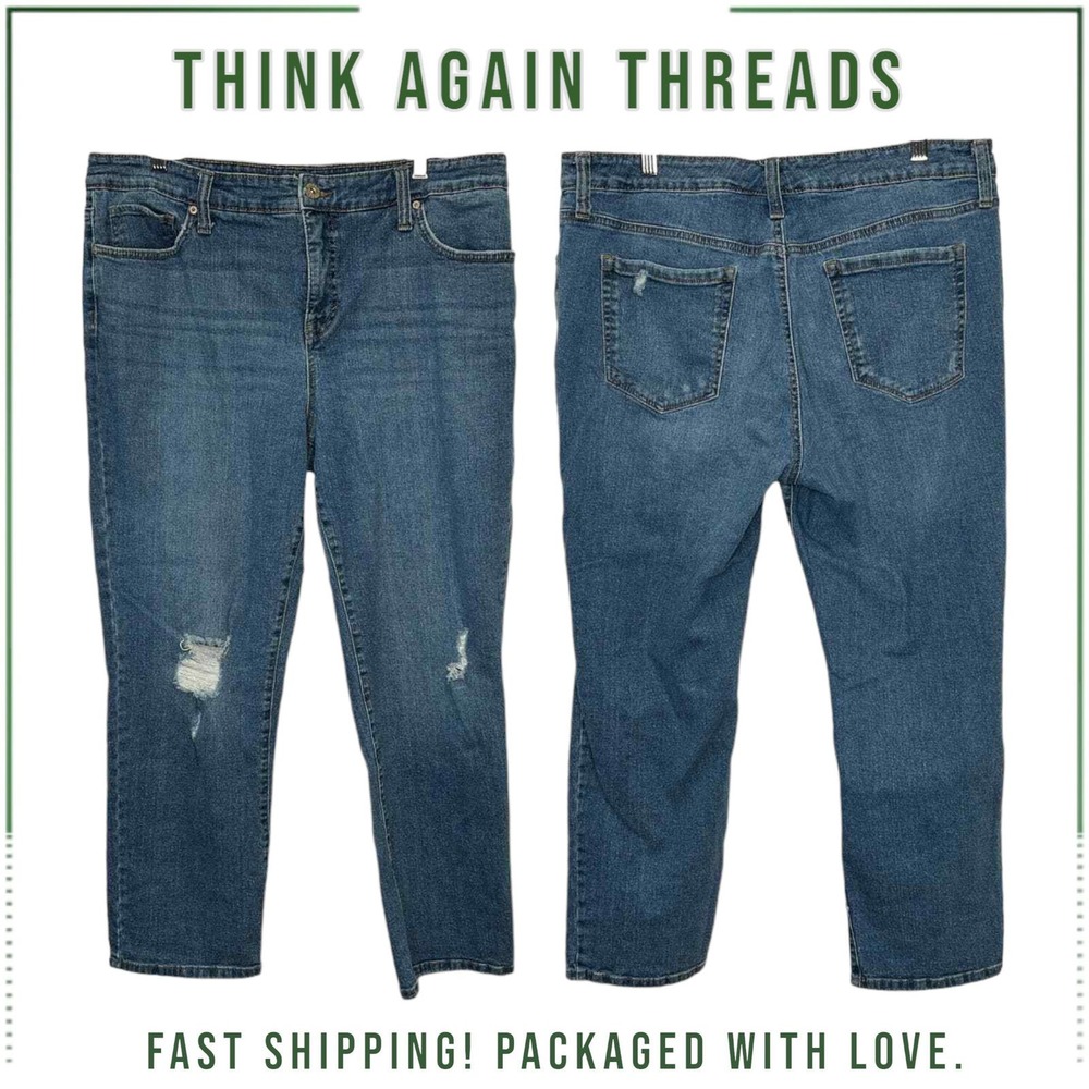 Style & Co Boyfriend Jeans (2022) Distressed Denim Medium Wash Women's Size 16